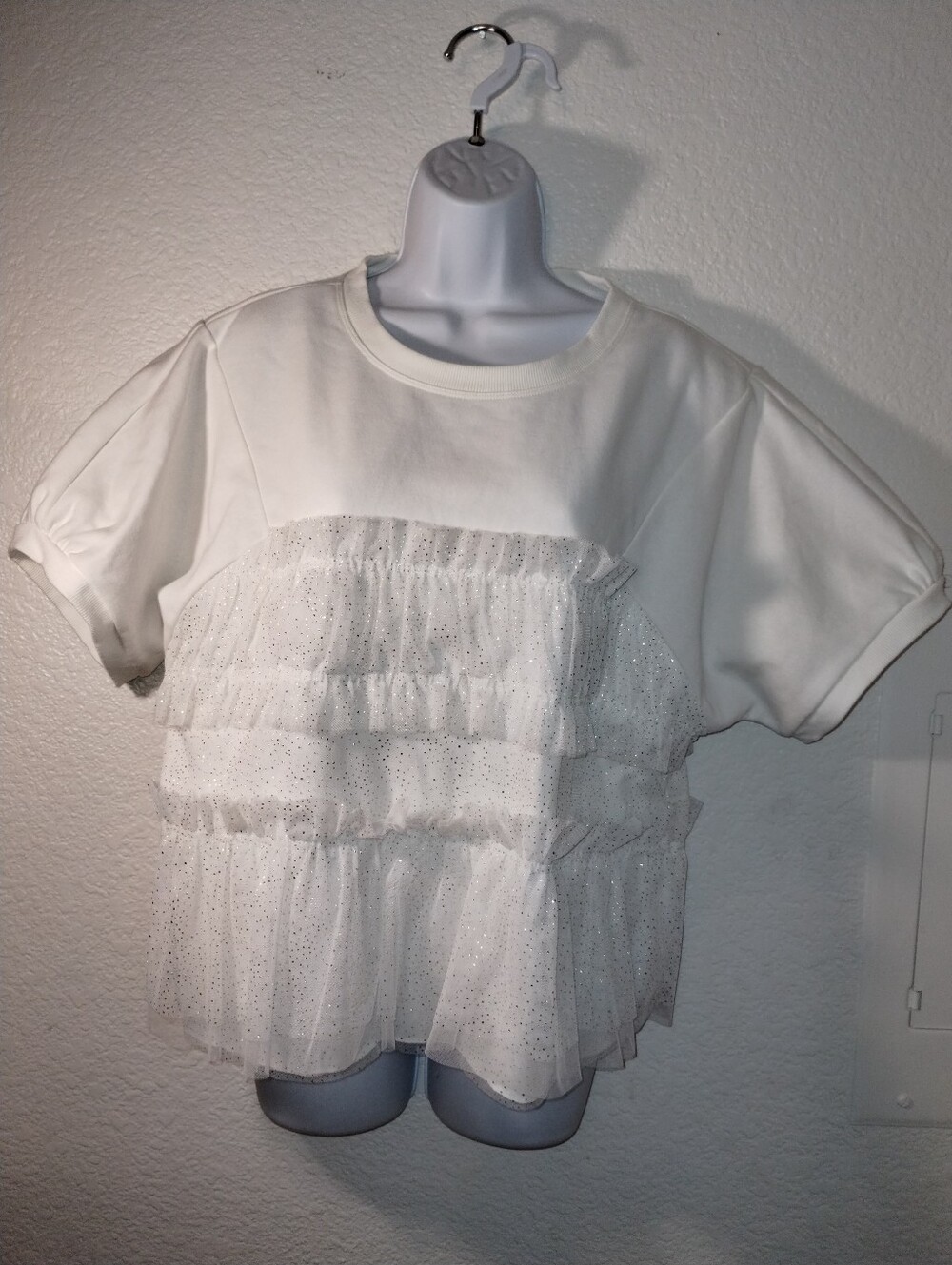 Maeve Top White Sparkle Sheer Layers sz Small S/S